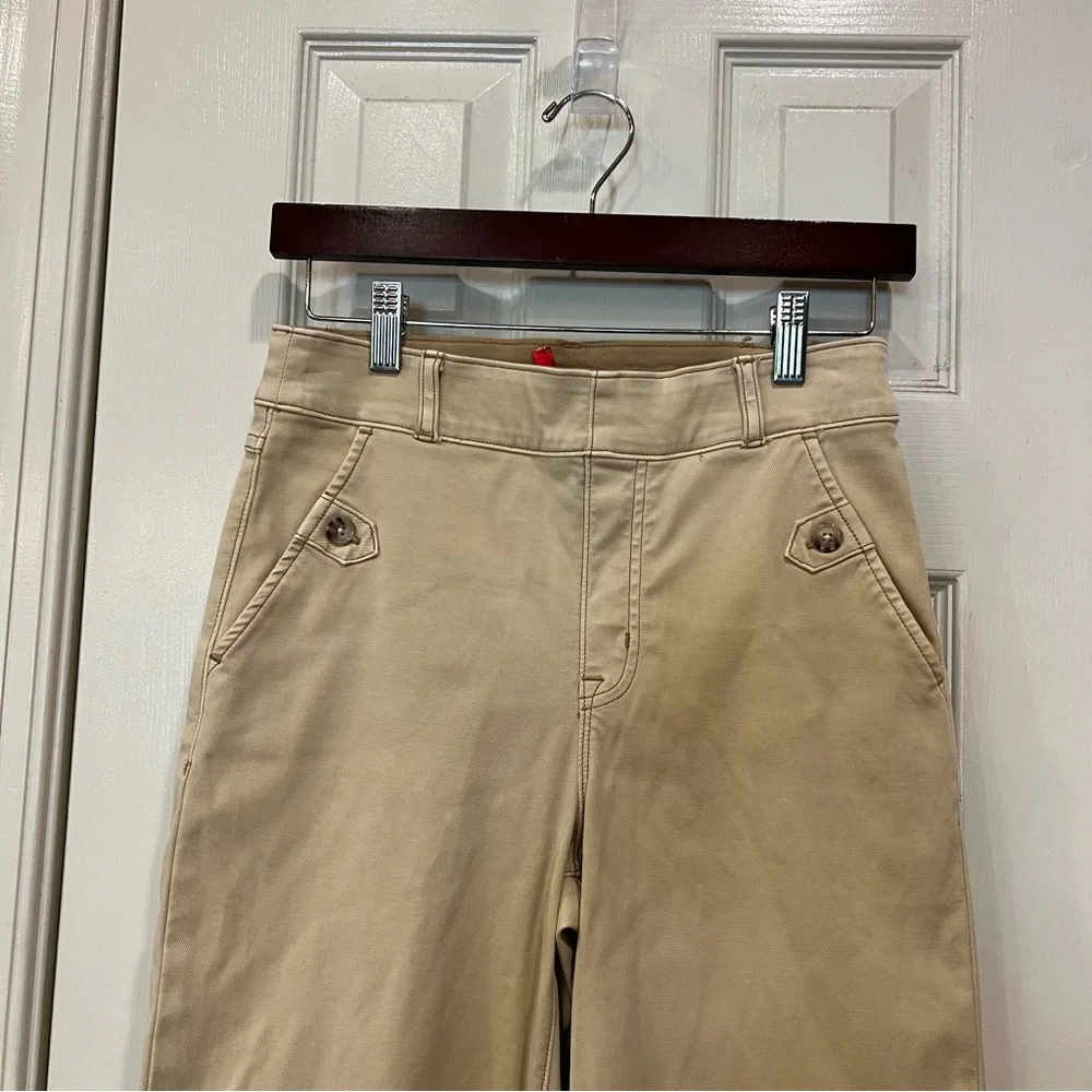 SPANX Stretch Twill Cropped Wide Leg Pants Small Tan Khaki Tan Brown 20312R - Picture 3 of 7